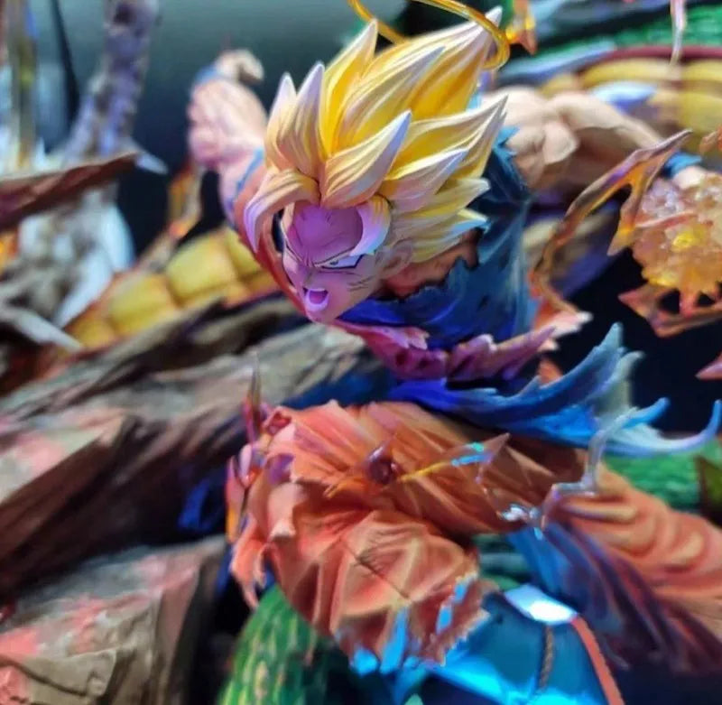 Estátua Dragon Ball - Diorama Dragão Shenlong Goku VS Vegeta 35 CM