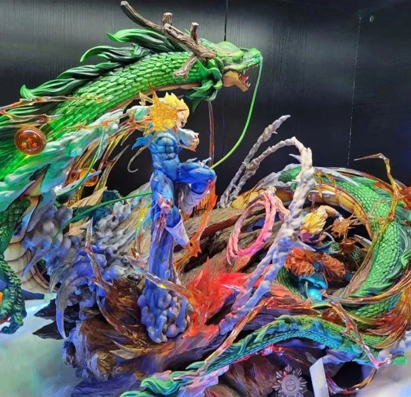 Estátua Dragon Ball - Diorama Dragão Shenlong Goku VS Vegeta 35 CM