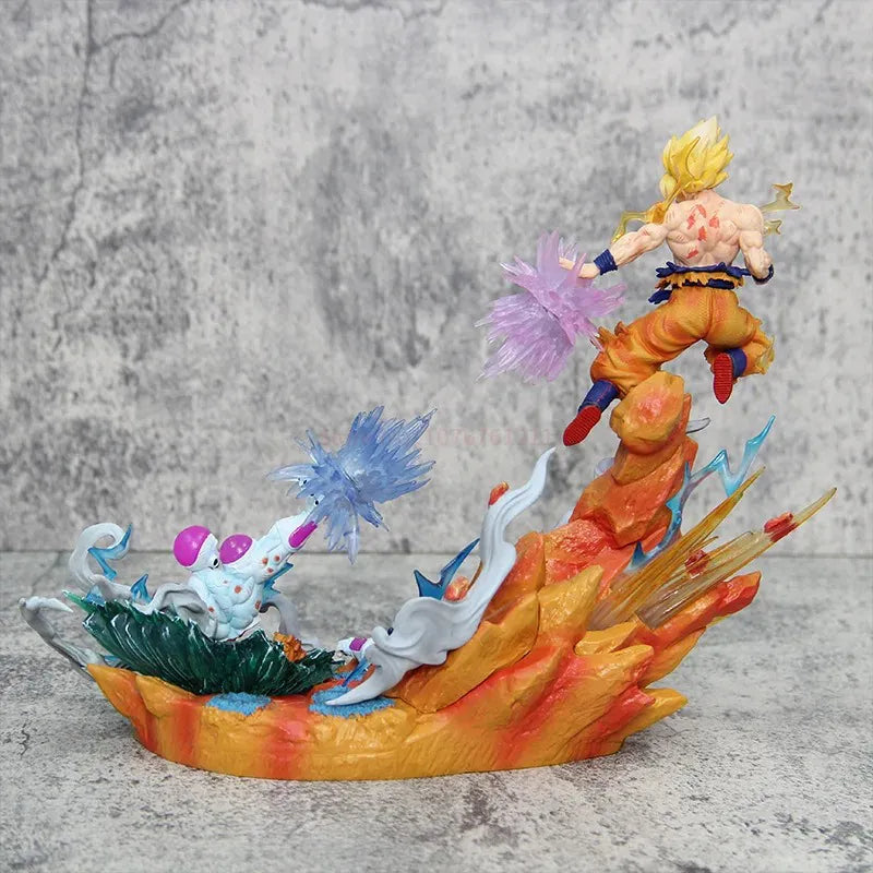 Estátua Dragon Ball - Diorama Son Goku Super Saiyajin e Freeza Luta 22 CM