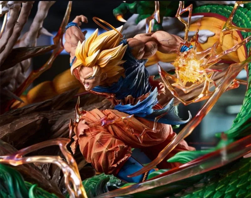 Estátua Dragon Ball - Diorama Dragão Shenlong Goku VS Vegeta 35 CM