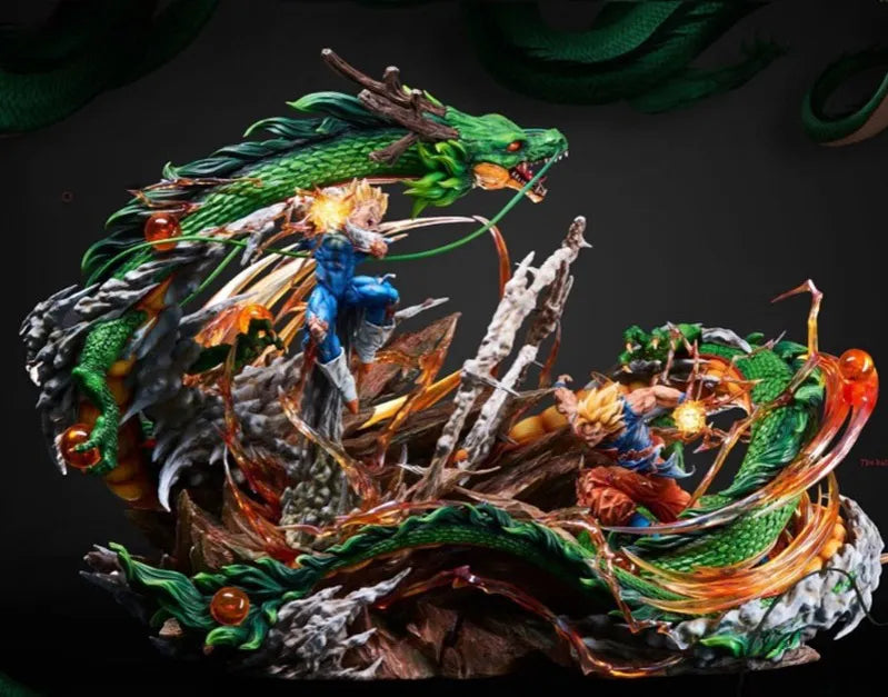 Estátua Dragon Ball - Diorama Dragão Shenlong Goku VS Vegeta 35 CM