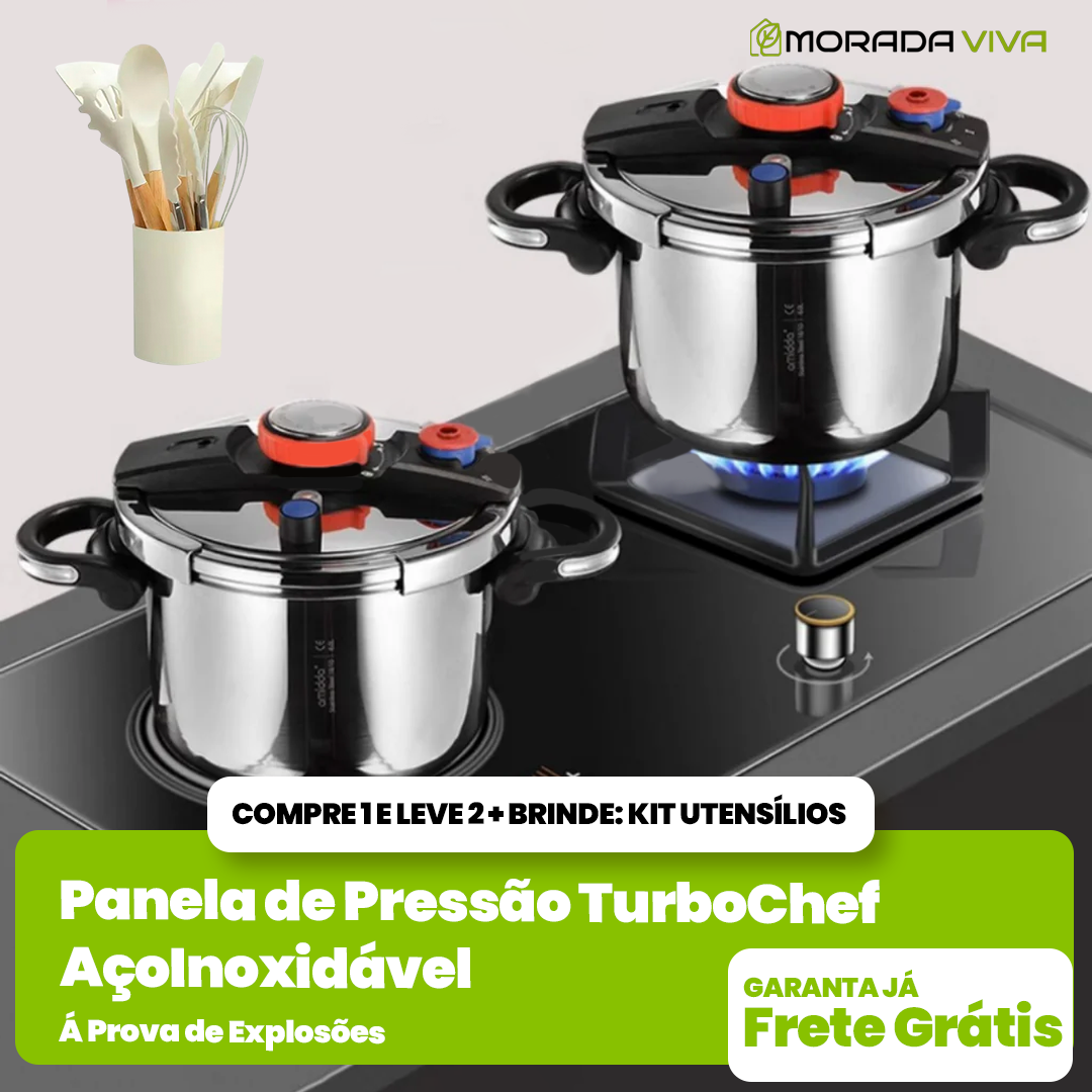 [Compre 1 e Leve 2] Panelas de Pressão TurboChef Aço Inoxidável - Á Prova de Explosões + Brinde: Kit Utensílios