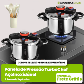 [Compre 1 e Leve 2] Panelas de Pressão TurboChef Aço Inoxidável - Á Prova de Explosões + Brinde: Kit Utensílios