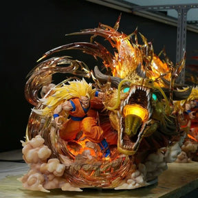 Estátua Dragon Ball - Son Goku Super Saiyan 3 Wrath of the Dragon Shenlong Dourado 28 CM
