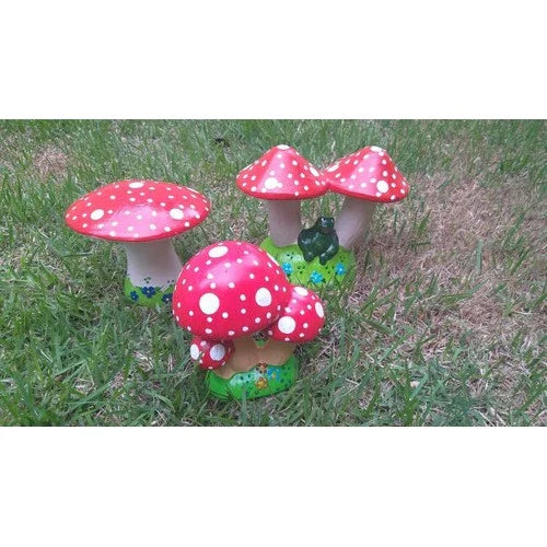 Enfeite de Jardim - Kit com 3 Cogumelos em Cerâmica