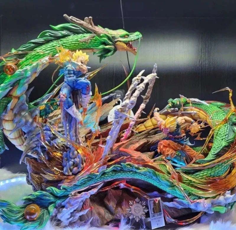 Estátua Dragon Ball - Diorama Dragão Shenlong Goku VS Vegeta 35 CM