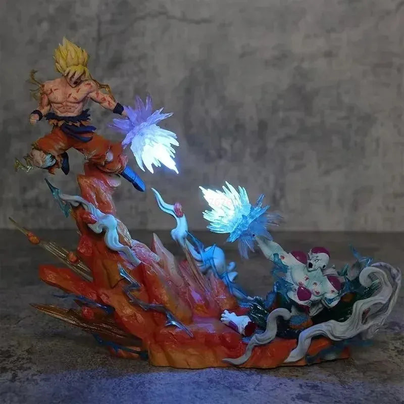 Estátua Dragon Ball - Diorama Son Goku Super Saiyajin e Freeza Luta 22 CM