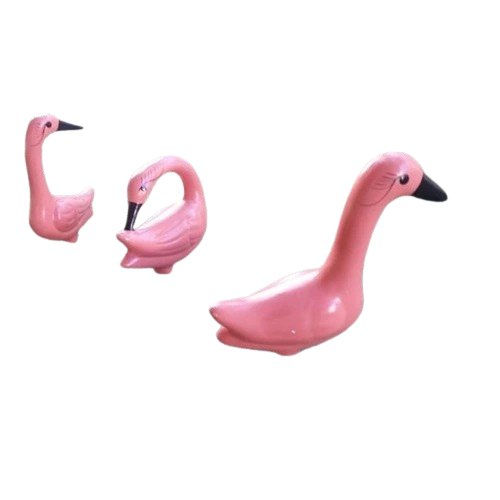 Enfeite de Jardim - Kit com 3 Flamingos em Cerâmica
