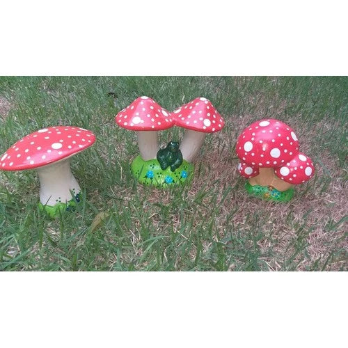 Enfeite de Jardim - Kit com 3 Cogumelos em Cerâmica